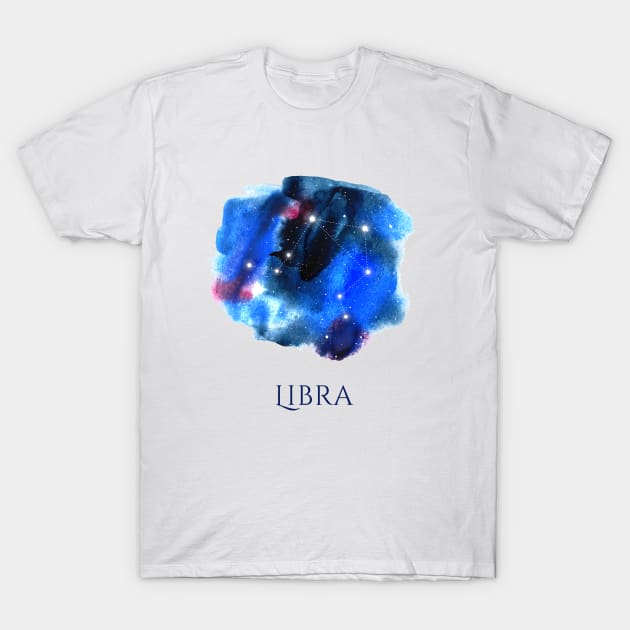 Libra Zodiac Sign - Watercolor Star Constellation T-Shirt by marufemia